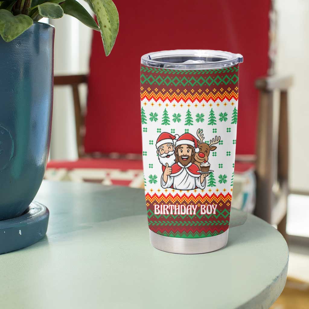Christmas Jesus Birthday Boy Tumbler Cup Xmas Holiday Patterns - Wonder Print Shop