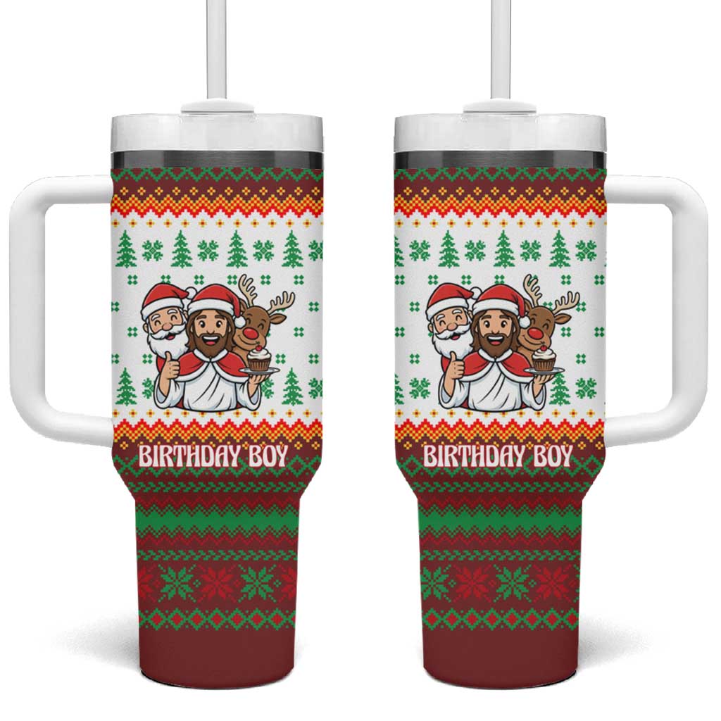 Christmas Jesus Birthday Boy Tumbler With Handle Xmas Holiday Patterns - Wonder Print Shop