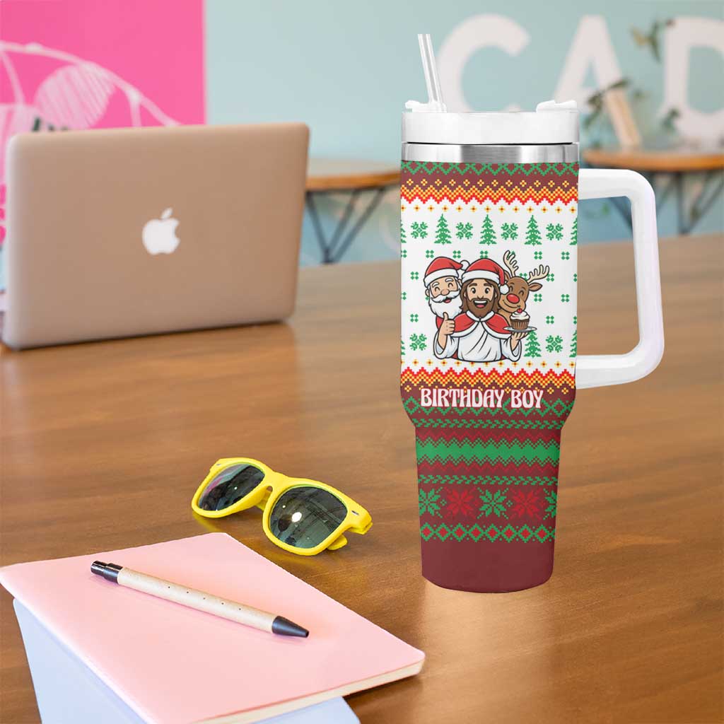 Christmas Jesus Birthday Boy Tumbler With Handle Xmas Holiday Patterns - Wonder Print Shop