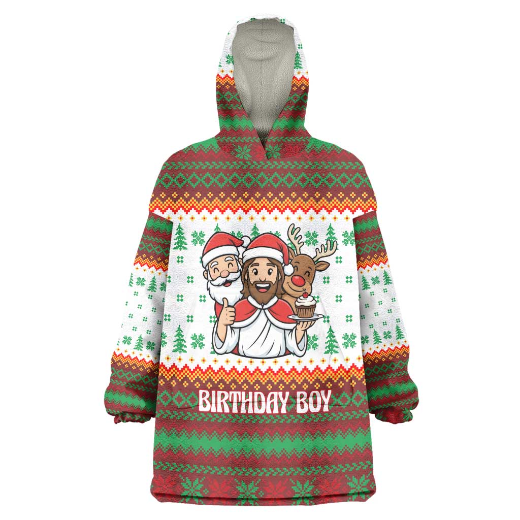 Christmas Jesus Birthday Boy Wearable Blanket Hoodie Xmas Holiday Patterns - Wonder Print Shop