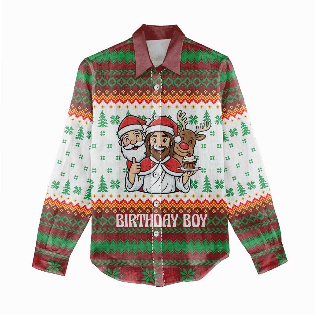 Christmas Jesus Birthday Boy Women Casual Shirt Xmas Holiday Patterns - Wonder Print Shop