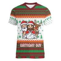 Christmas Jesus Birthday Boy Women V-Neck T-Shirt Xmas Holiday Patterns - Wonder Print Shop