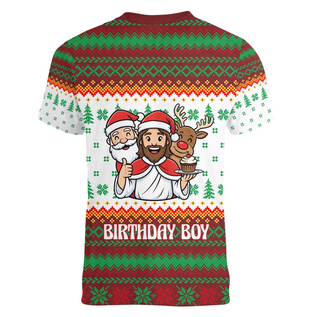 Christmas Jesus Birthday Boy Women V-Neck T-Shirt Xmas Holiday Patterns - Wonder Print Shop