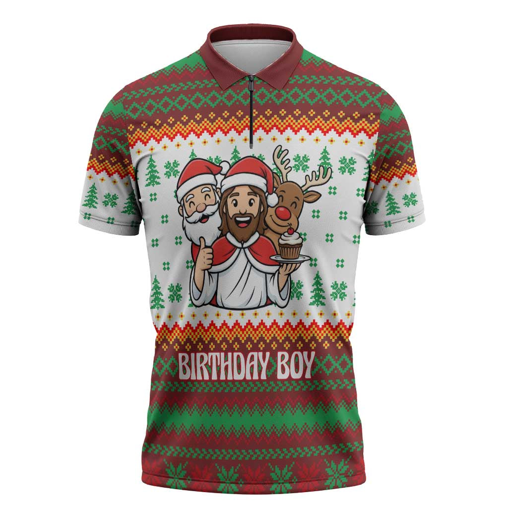 Christmas Jesus Birthday Boy Zipper Polo Shirt Xmas Holiday Patterns - Wonder Print Shop
