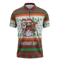 Christmas Jesus Birthday Boy Zipper Polo Shirt Xmas Holiday Patterns - Wonder Print Shop