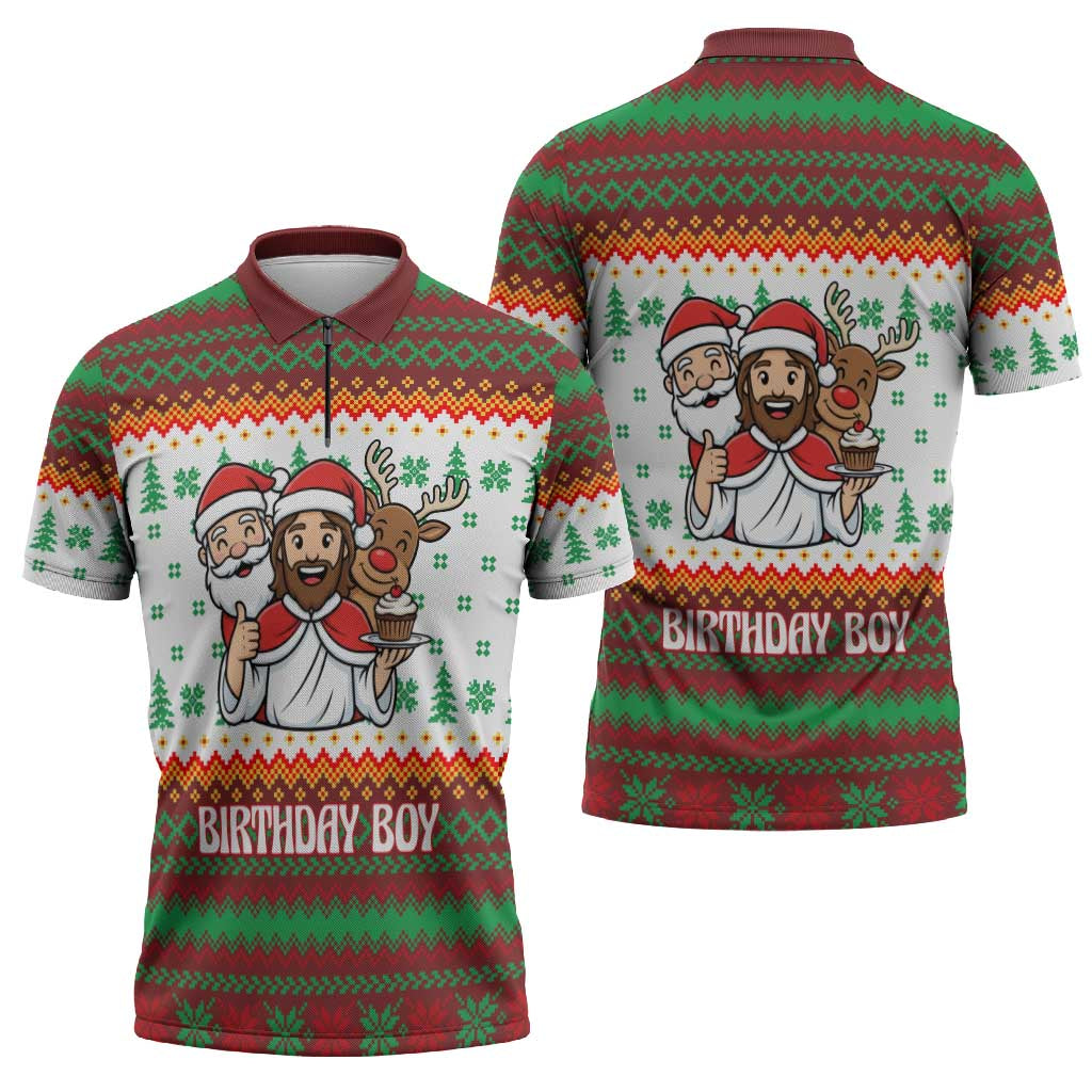 Christmas Jesus Birthday Boy Zipper Polo Shirt Xmas Holiday Patterns - Wonder Print Shop