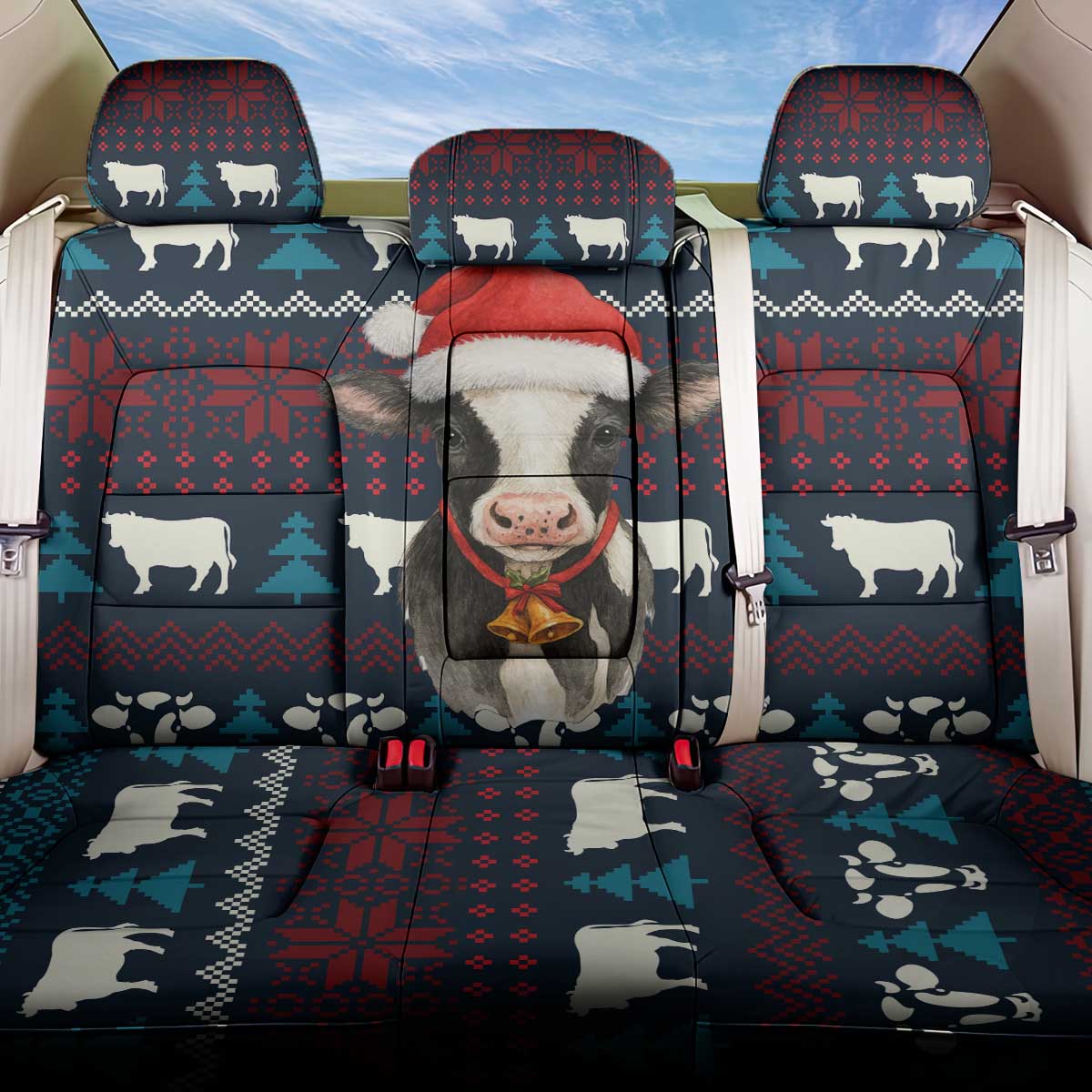 Lovely Cow Christmas Back Car Seat Cover Xmas Holiday Patterns - Wonder Print Shop