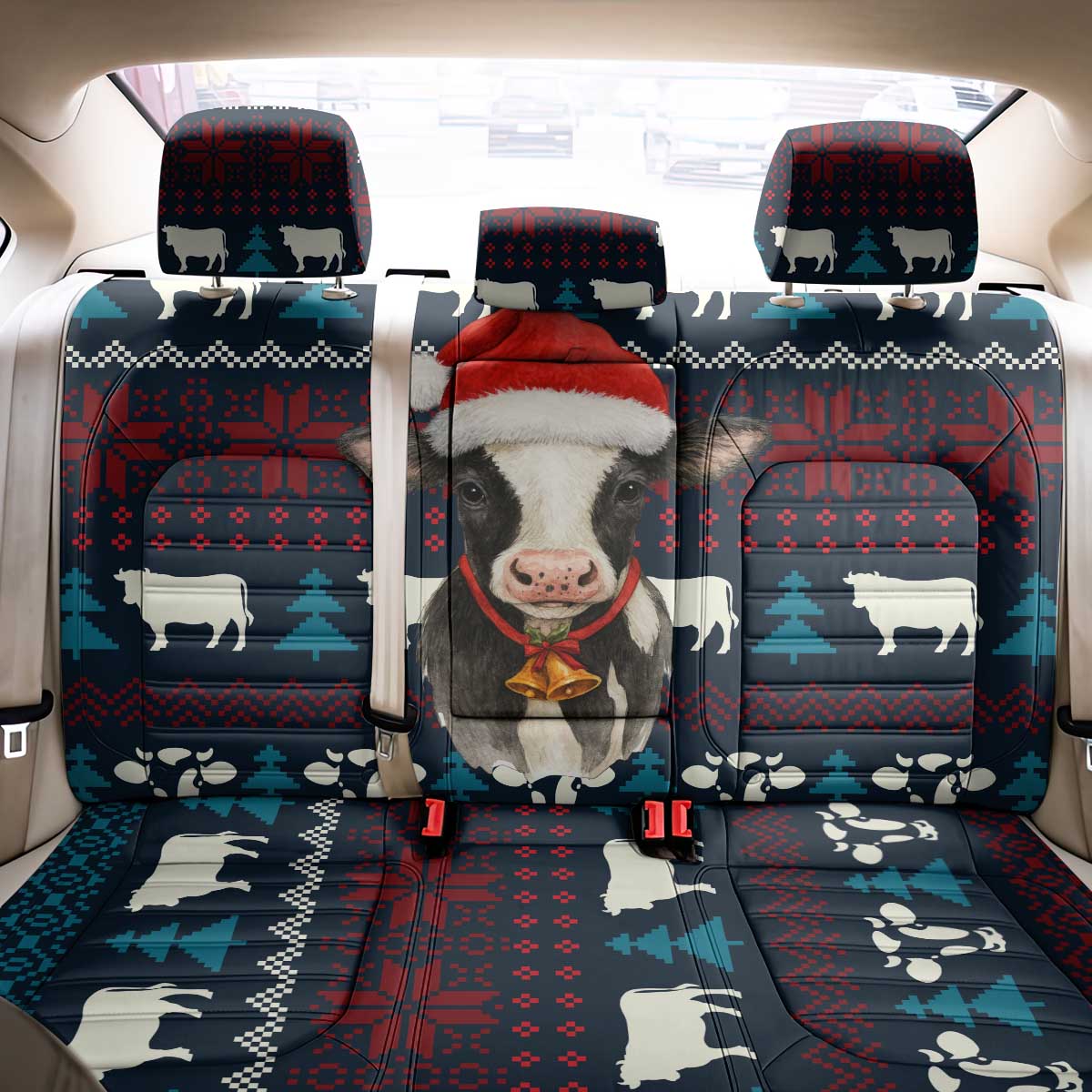 Lovely Cow Christmas Back Car Seat Cover Xmas Holiday Patterns - Wonder Print Shop