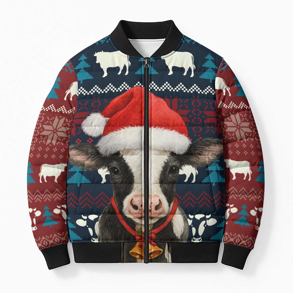 Lovely Cow Christmas Bomber Puffer Jacket Xmas Holiday Patterns - Wonder Print Shop