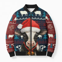 Lovely Cow Christmas Bomber Puffer Jacket Xmas Holiday Patterns - Wonder Print Shop