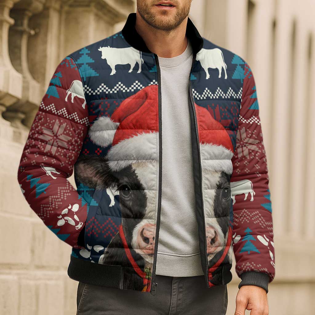 Lovely Cow Christmas Bomber Puffer Jacket Xmas Holiday Patterns - Wonder Print Shop
