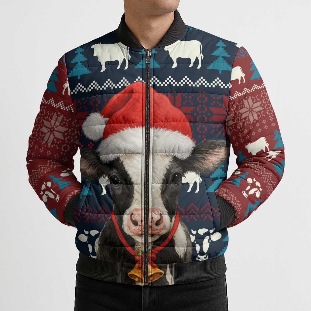 Lovely Cow Christmas Bomber Puffer Jacket Xmas Holiday Patterns - Wonder Print Shop