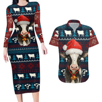 Lovely Cow Christmas Couples Matching Long Sleeve Bodycon Dress and Hawaiian Shirt Xmas Holiday Patterns - Wonder Print Shop