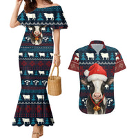 Lovely Cow Christmas Couples Matching Mermaid Dress and Hawaiian Shirt Xmas Holiday Patterns - Wonder Print Shop