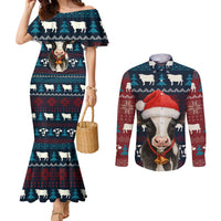 Lovely Cow Christmas Couples Matching Mermaid Dress and Long Sleeve Button Shirt Xmas Holiday Patterns - Wonder Print Shop