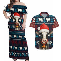 Lovely Cow Christmas Couples Matching Off Shoulder Maxi Dress and Hawaiian Shirt Xmas Holiday Patterns - Wonder Print Shop
