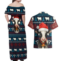 Lovely Cow Christmas Couples Matching Off Shoulder Maxi Dress and Hawaiian Shirt Xmas Holiday Patterns - Wonder Print Shop