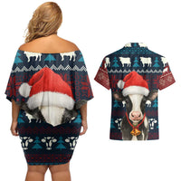 Lovely Cow Christmas Couples Matching Off Shoulder Short Dress and Hawaiian Shirt Xmas Holiday Patterns - Wonder Print Shop