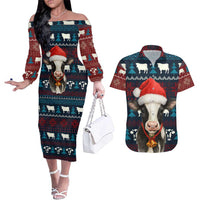 Lovely Cow Christmas Couples Matching Off The Shoulder Long Sleeve Dress and Hawaiian Shirt Xmas Holiday Patterns - Wonder Print Shop