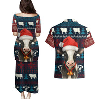Lovely Cow Christmas Couples Matching Puletasi and Hawaiian Shirt Xmas Holiday Patterns - Wonder Print Shop