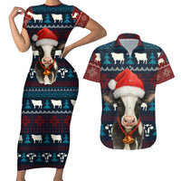 Lovely Cow Christmas Couples Matching Short Sleeve Bodycon Dress and Hawaiian Shirt Xmas Holiday Patterns - Wonder Print Shop