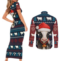 Lovely Cow Christmas Couples Matching Short Sleeve Bodycon Dress and Long Sleeve Button Shirt Xmas Holiday Patterns - Wonder Print Shop
