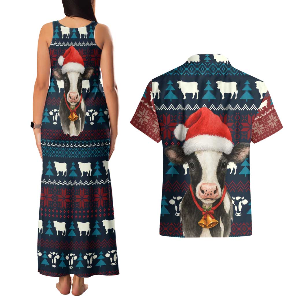 Lovely Cow Christmas Couples Matching Tank Maxi Dress and Hawaiian Shirt Xmas Holiday Patterns - Wonder Print Shop