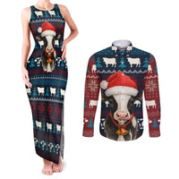 Lovely Cow Christmas Couples Matching Tank Maxi Dress and Long Sleeve Button Shirt Xmas Holiday Patterns - Wonder Print Shop