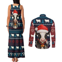 Lovely Cow Christmas Couples Matching Tank Maxi Dress and Long Sleeve Button Shirt Xmas Holiday Patterns - Wonder Print Shop