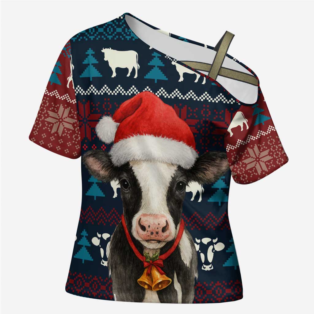 Lovely Cow Christmas Cross Shoulder Shirt Xmas Holiday Patterns - Wonder Print Shop
