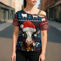 Lovely Cow Christmas Cross Shoulder Shirt Xmas Holiday Patterns - Wonder Print Shop