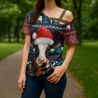 Lovely Cow Christmas Cross Shoulder Shirt Xmas Holiday Patterns - Wonder Print Shop