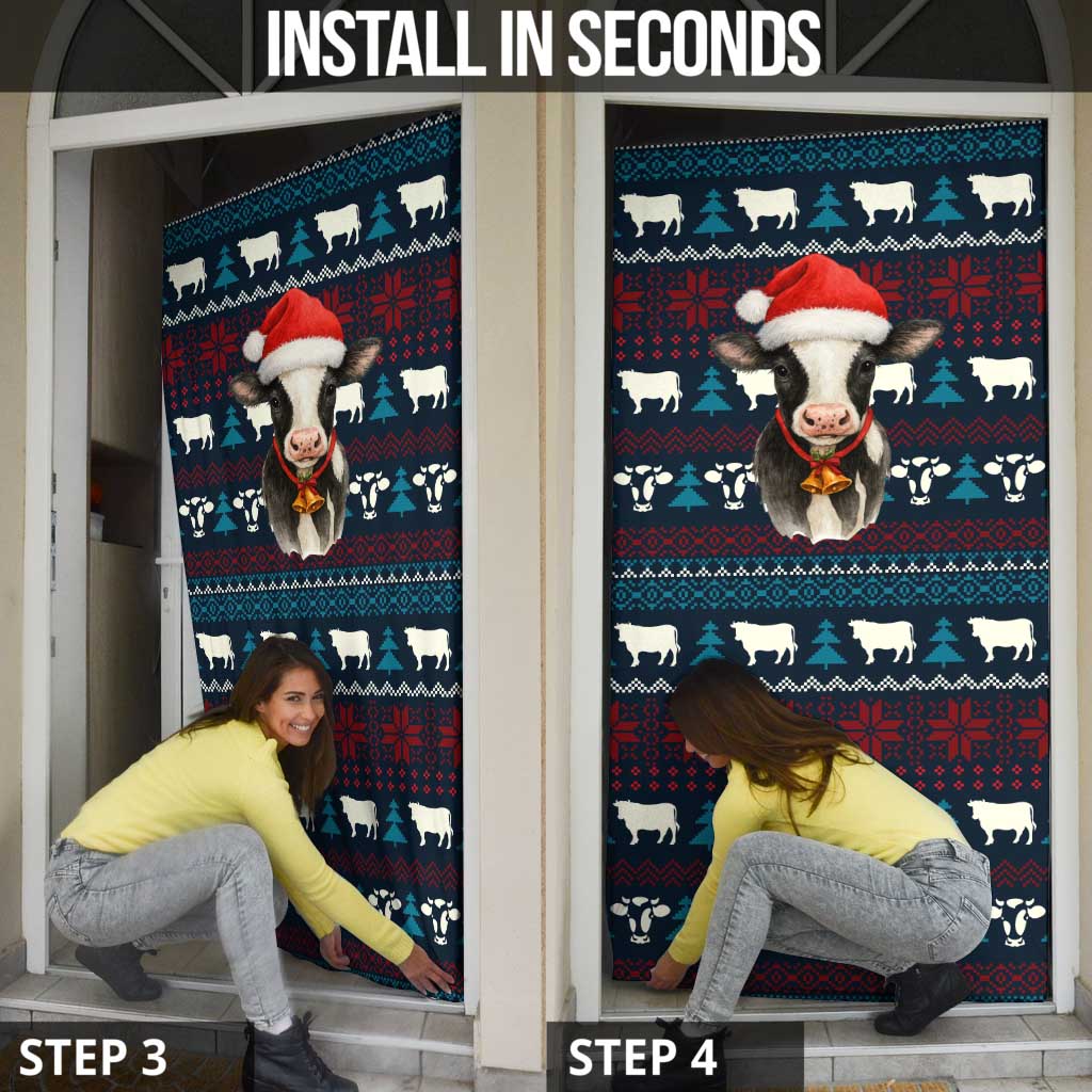 Lovely Cow Christmas Door Cover Xmas Holiday Patterns - Wonder Print Shop