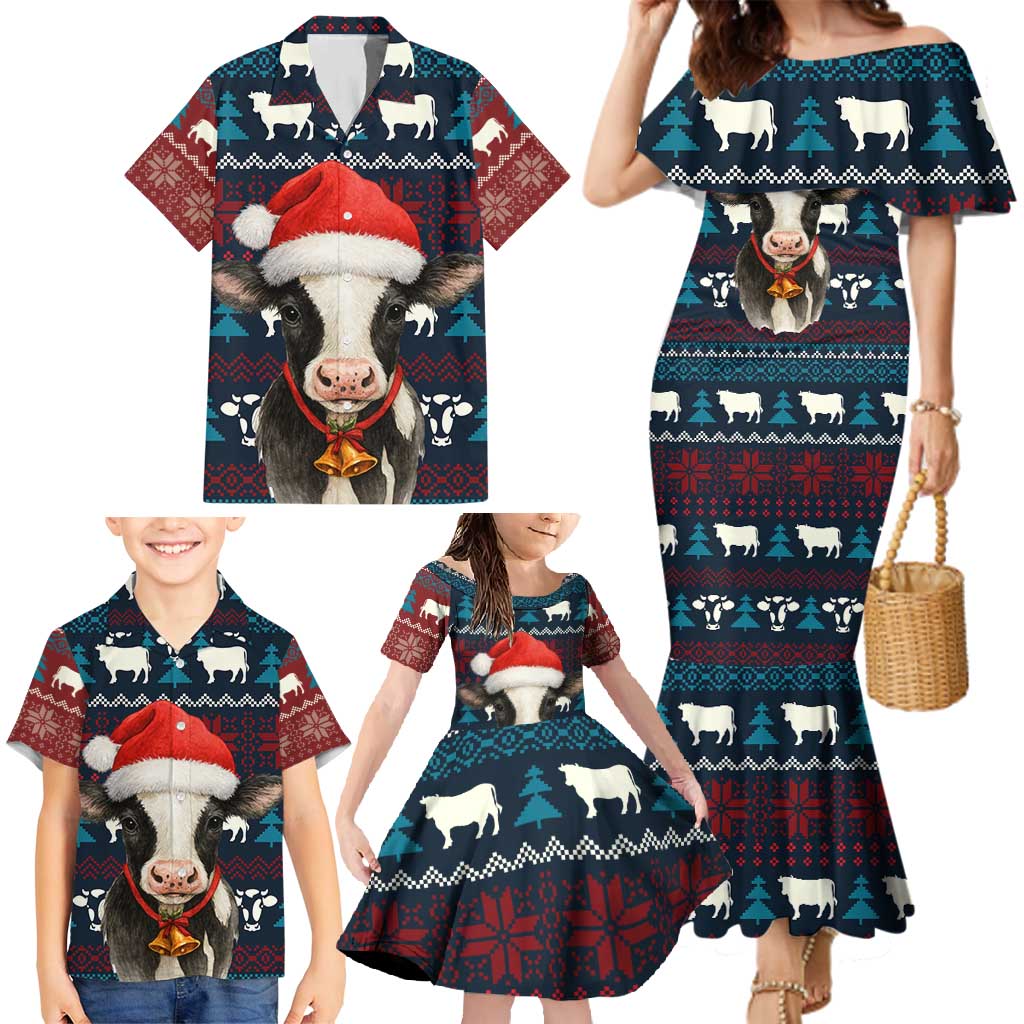 Lovely Cow Christmas Family Matching Mermaid Dress and Hawaiian Shirt Xmas Holiday Patterns - Wonder Print Shop