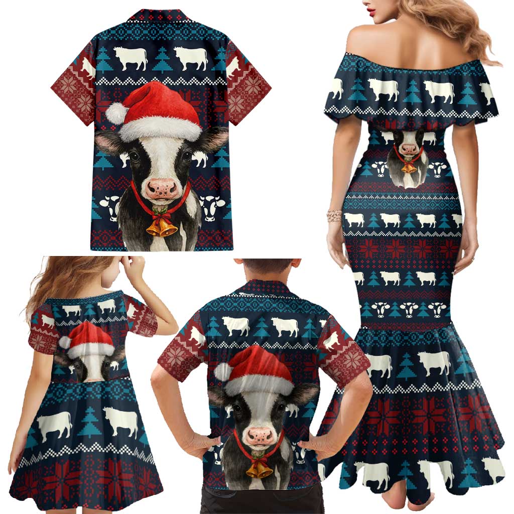Lovely Cow Christmas Family Matching Mermaid Dress and Hawaiian Shirt Xmas Holiday Patterns - Wonder Print Shop
