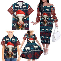 Lovely Cow Christmas Family Matching Off The Shoulder Long Sleeve Dress and Hawaiian Shirt Xmas Holiday Patterns - Wonder Print Shop