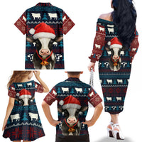 Lovely Cow Christmas Family Matching Off The Shoulder Long Sleeve Dress and Hawaiian Shirt Xmas Holiday Patterns - Wonder Print Shop