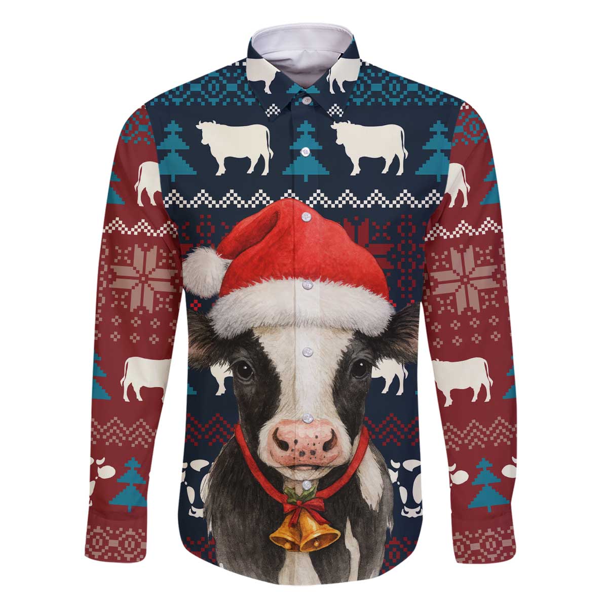 Lovely Cow Christmas Family Matching Off The Shoulder Long Sleeve Dress and Hawaiian Shirt Xmas Holiday Patterns - Wonder Print Shop