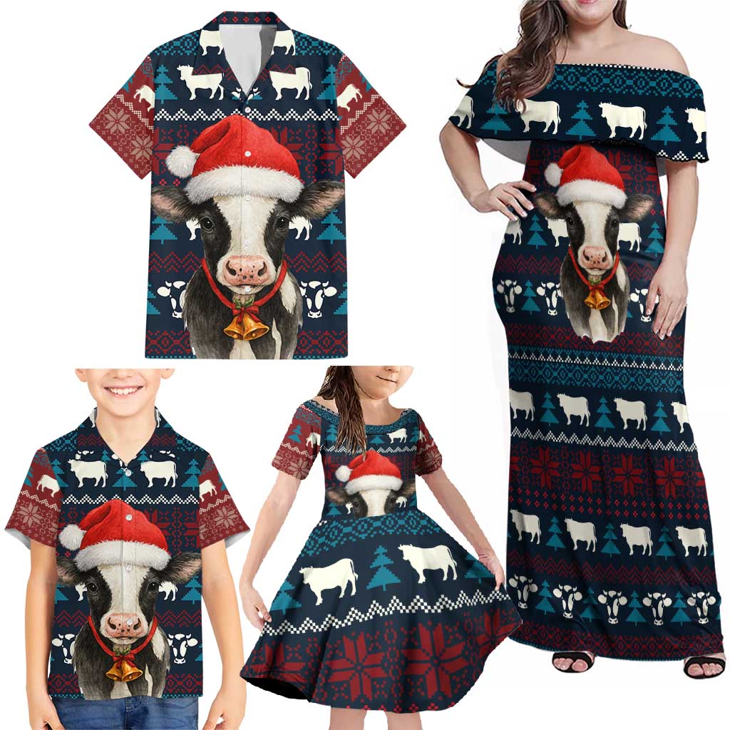 Lovely Cow Christmas Family Matching Off Shoulder Maxi Dress and Hawaiian Shirt Xmas Holiday Patterns - Wonder Print Shop