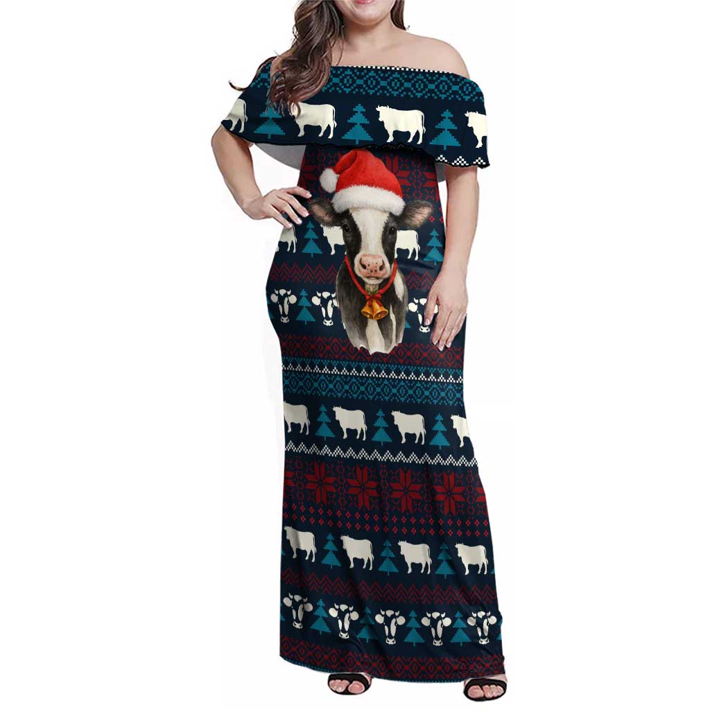Lovely Cow Christmas Family Matching Off Shoulder Maxi Dress and Hawaiian Shirt Xmas Holiday Patterns - Wonder Print Shop