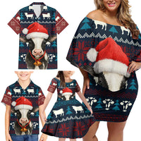 Lovely Cow Christmas Family Matching Off Shoulder Short Dress and Hawaiian Shirt Xmas Holiday Patterns - Wonder Print Shop