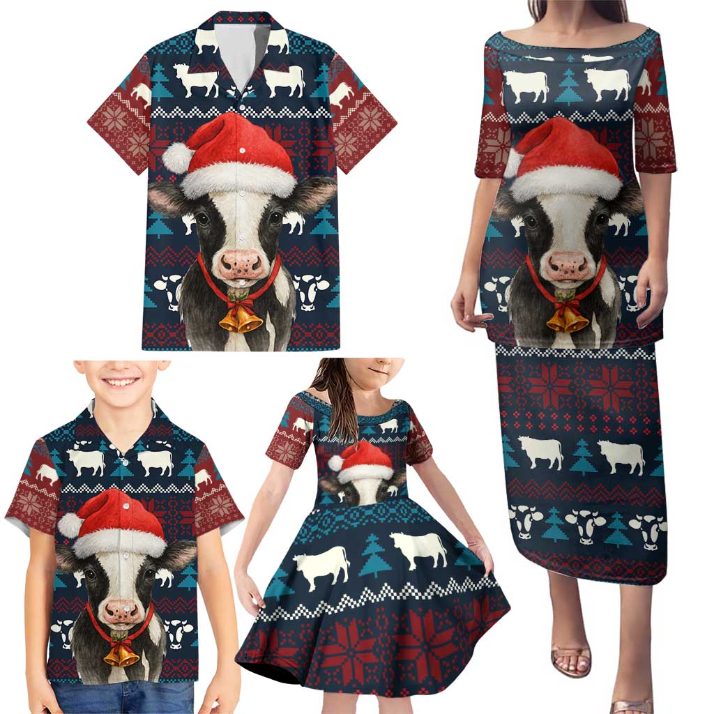 Lovely Cow Christmas Family Matching Puletasi and Hawaiian Shirt Xmas Holiday Patterns - Wonder Print Shop