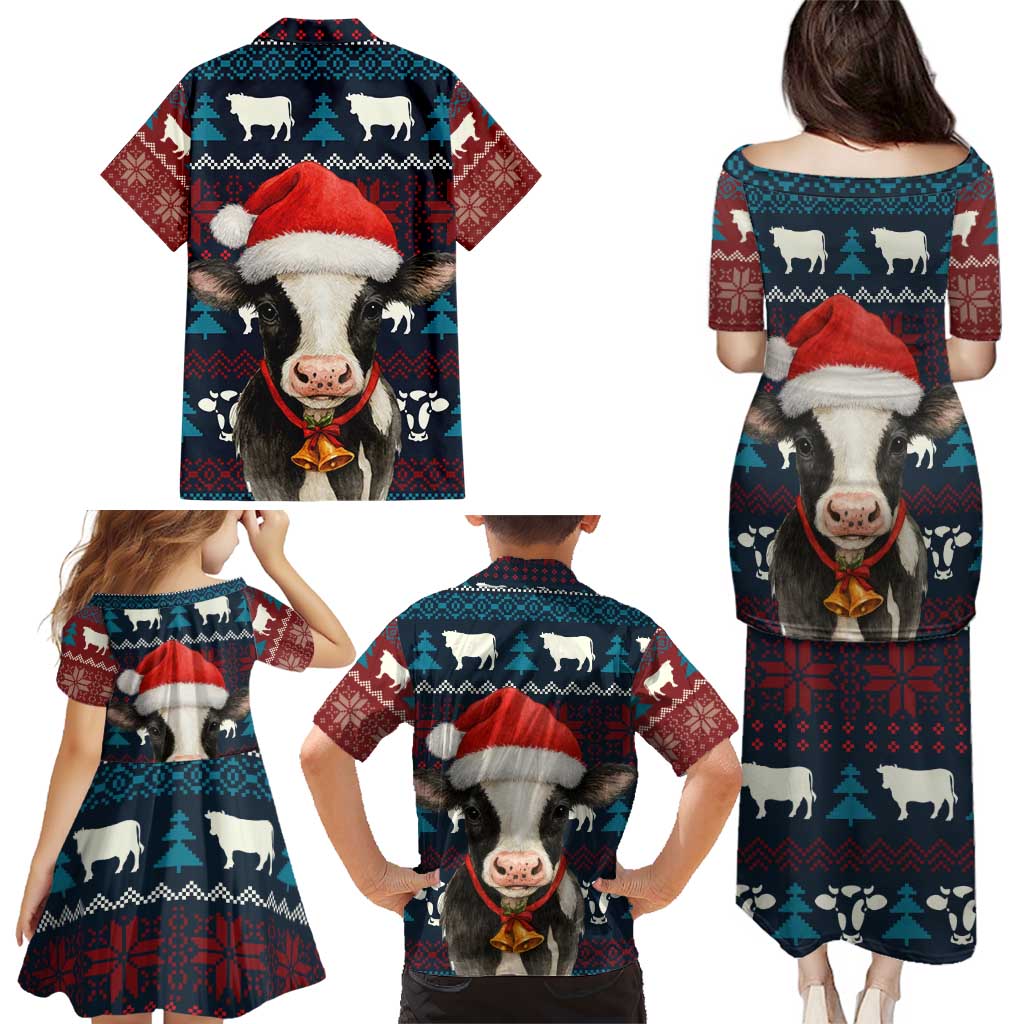 Lovely Cow Christmas Family Matching Puletasi and Hawaiian Shirt Xmas Holiday Patterns - Wonder Print Shop