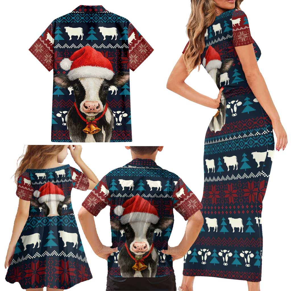 Lovely Cow Christmas Family Matching Short Sleeve Bodycon Dress and Hawaiian Shirt Xmas Holiday Patterns - Wonder Print Shop