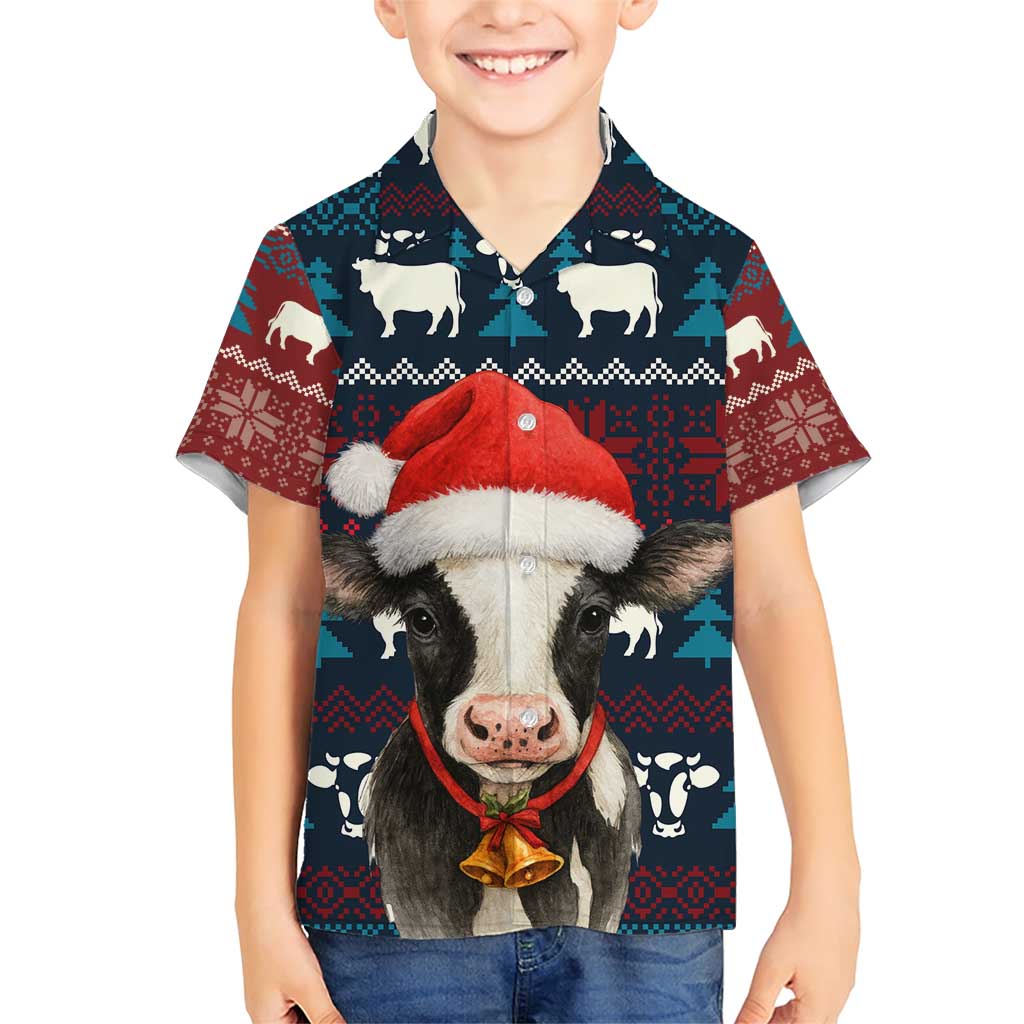 Lovely Cow Christmas Family Matching Short Sleeve Bodycon Dress and Hawaiian Shirt Xmas Holiday Patterns - Wonder Print Shop