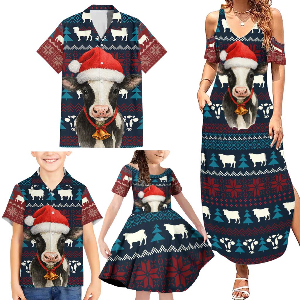 Lovely Cow Christmas Family Matching Summer Maxi Dress and Hawaiian Shirt Xmas Holiday Patterns - Wonder Print Shop