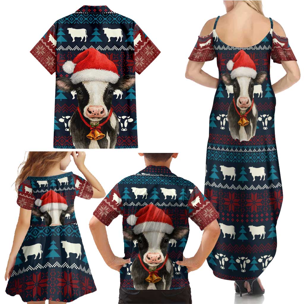 Lovely Cow Christmas Family Matching Summer Maxi Dress and Hawaiian Shirt Xmas Holiday Patterns - Wonder Print Shop