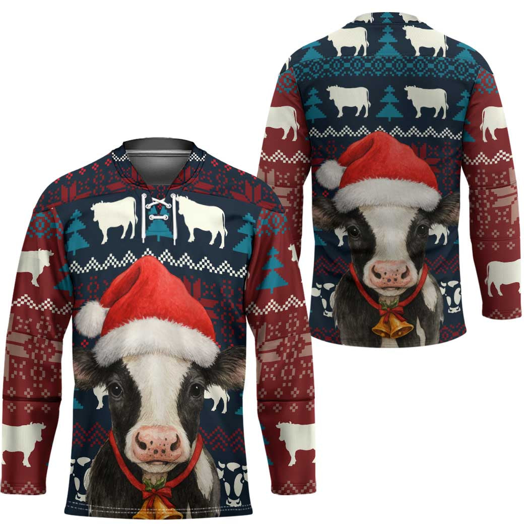 Lovely Cow Christmas Hockey Jersey Xmas Holiday Patterns - Wonder Print Shop