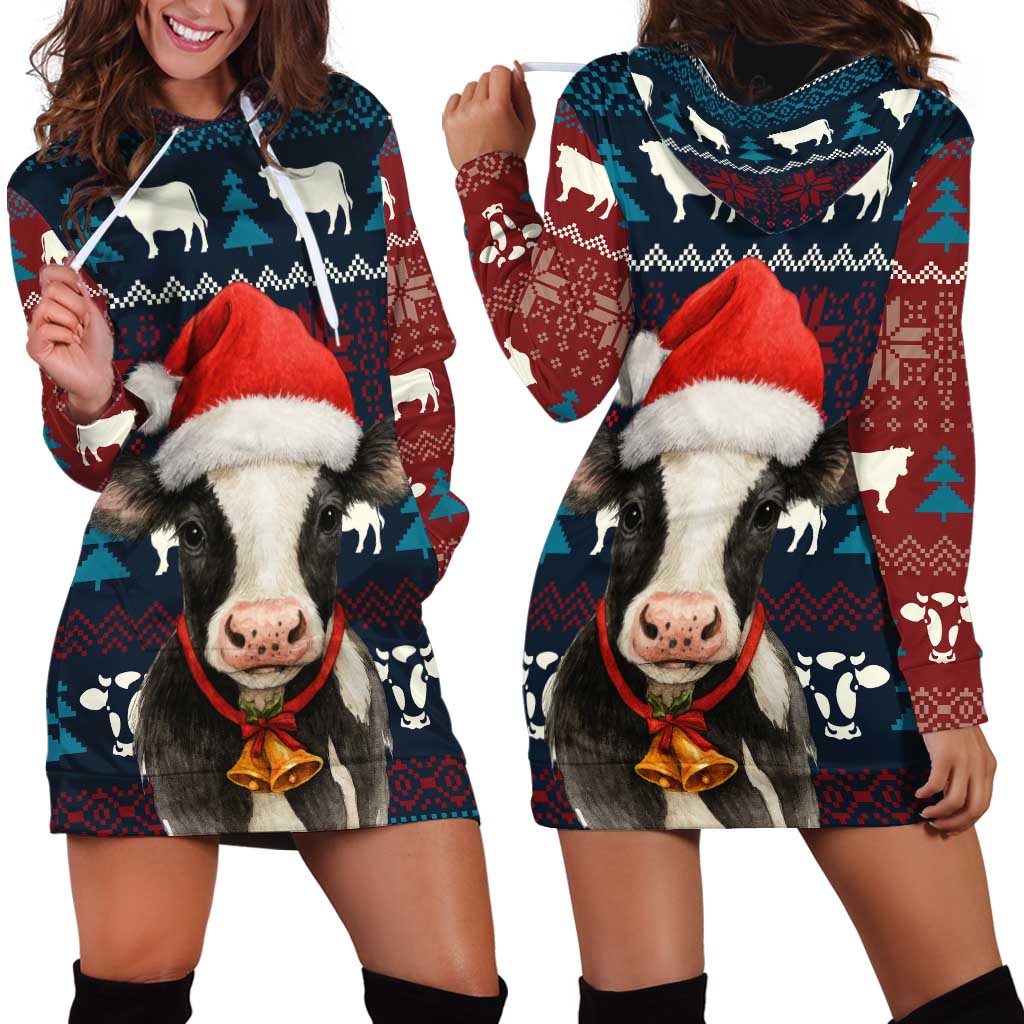 Lovely Cow Christmas Hoodie Dress Xmas Holiday Patterns - Wonder Print Shop