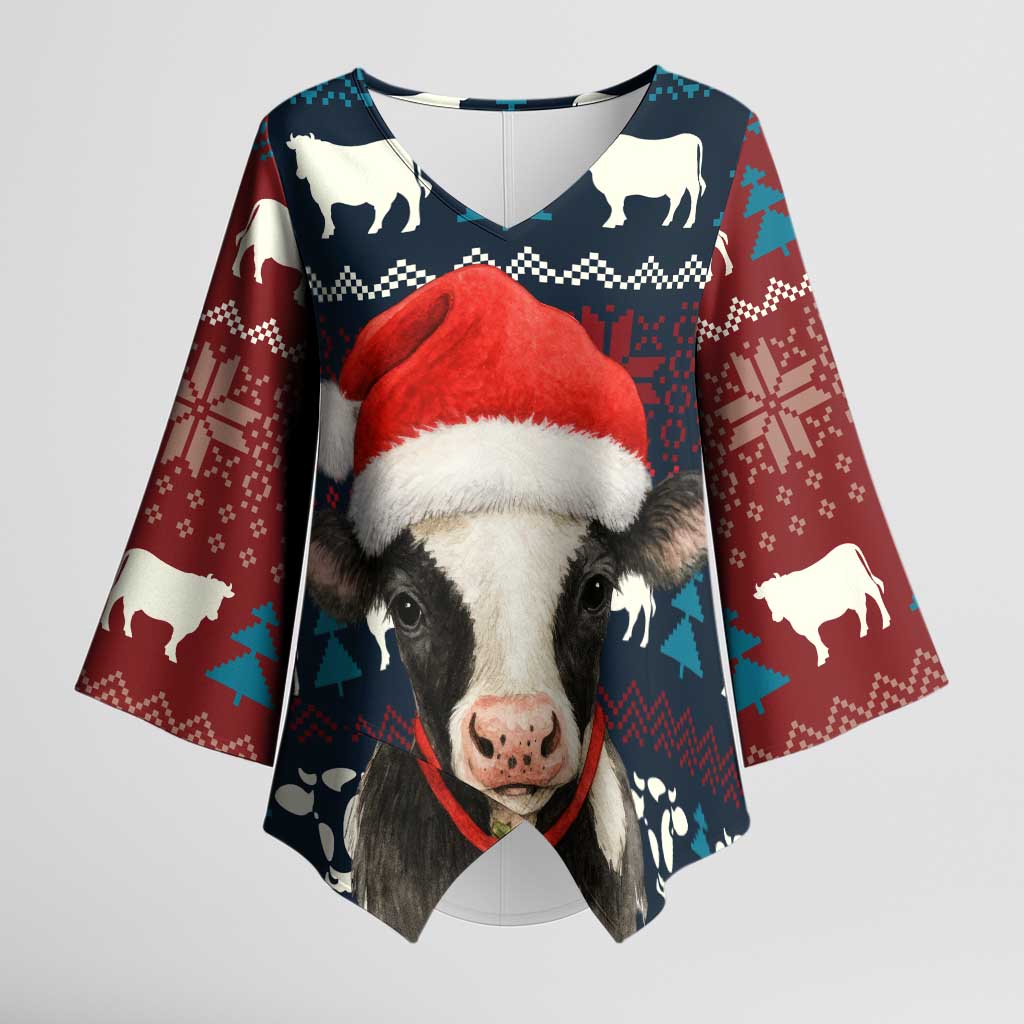 Lovely Cow Christmas Kimono Sleeve Blouse Xmas Holiday Patterns - Wonder Print Shop